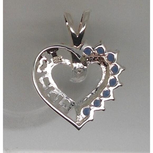 Beautiful Sterling Silver I Love Mom Necklace Pendant Simulated Sapphire CZ - Picture 5 of 10